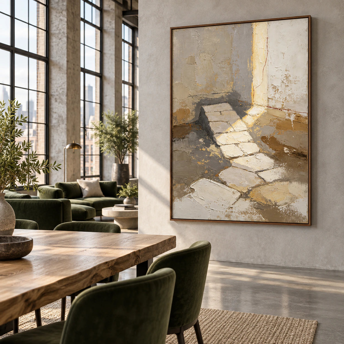 Quiet-Threshold featured prominently in an expansive loft hospitality interior.