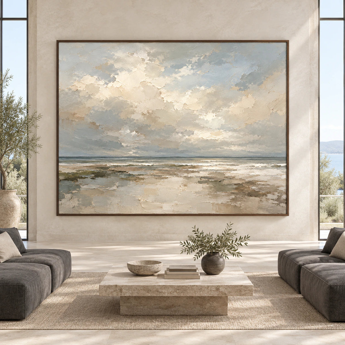 Quiet-Tide displayed at large scale in a spacious, straight-on contemporary interior.