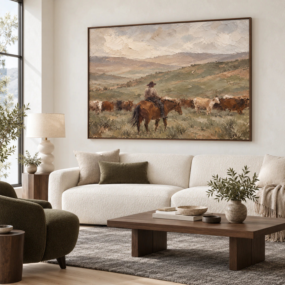 Range-Drift as the focal artwork in a bright contemporary living room.