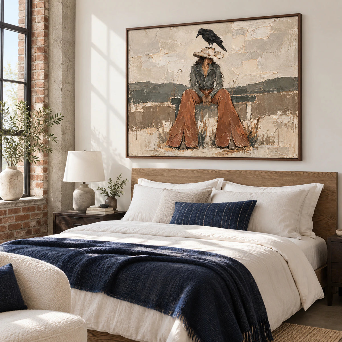 Raven-Perch above a low console in a quiet, naturally lit bedroom.