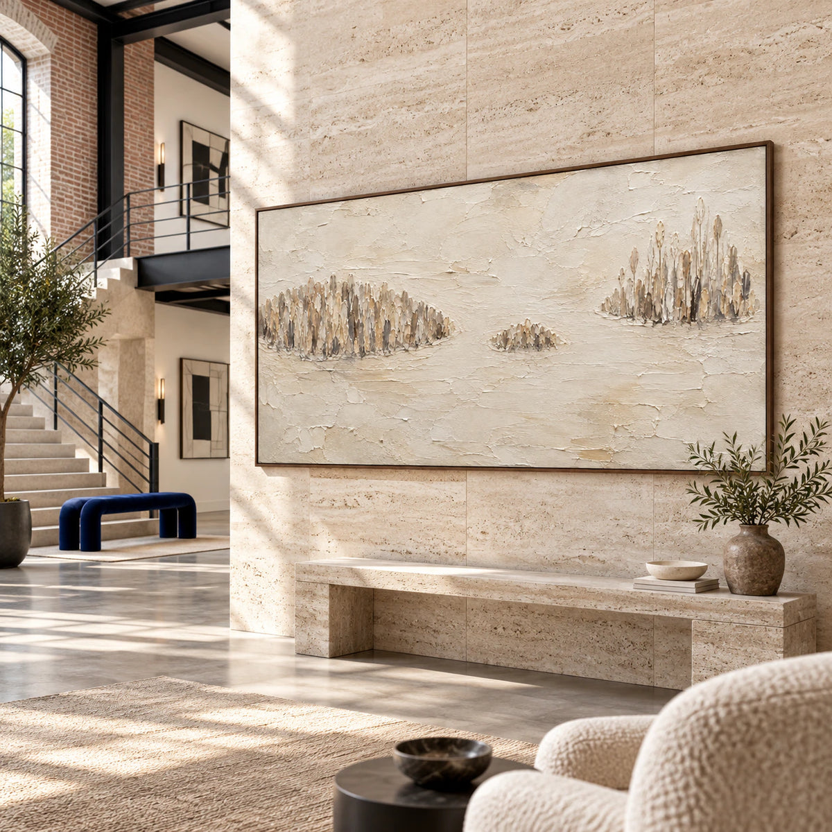 Reed-Quiet installed at gallery scale in a luminous architectural foyer.