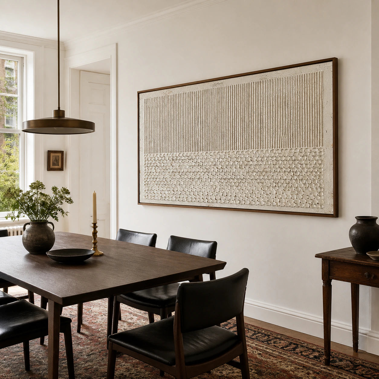 Reed-Relief at large scale in a refined daylight-filled dining room.