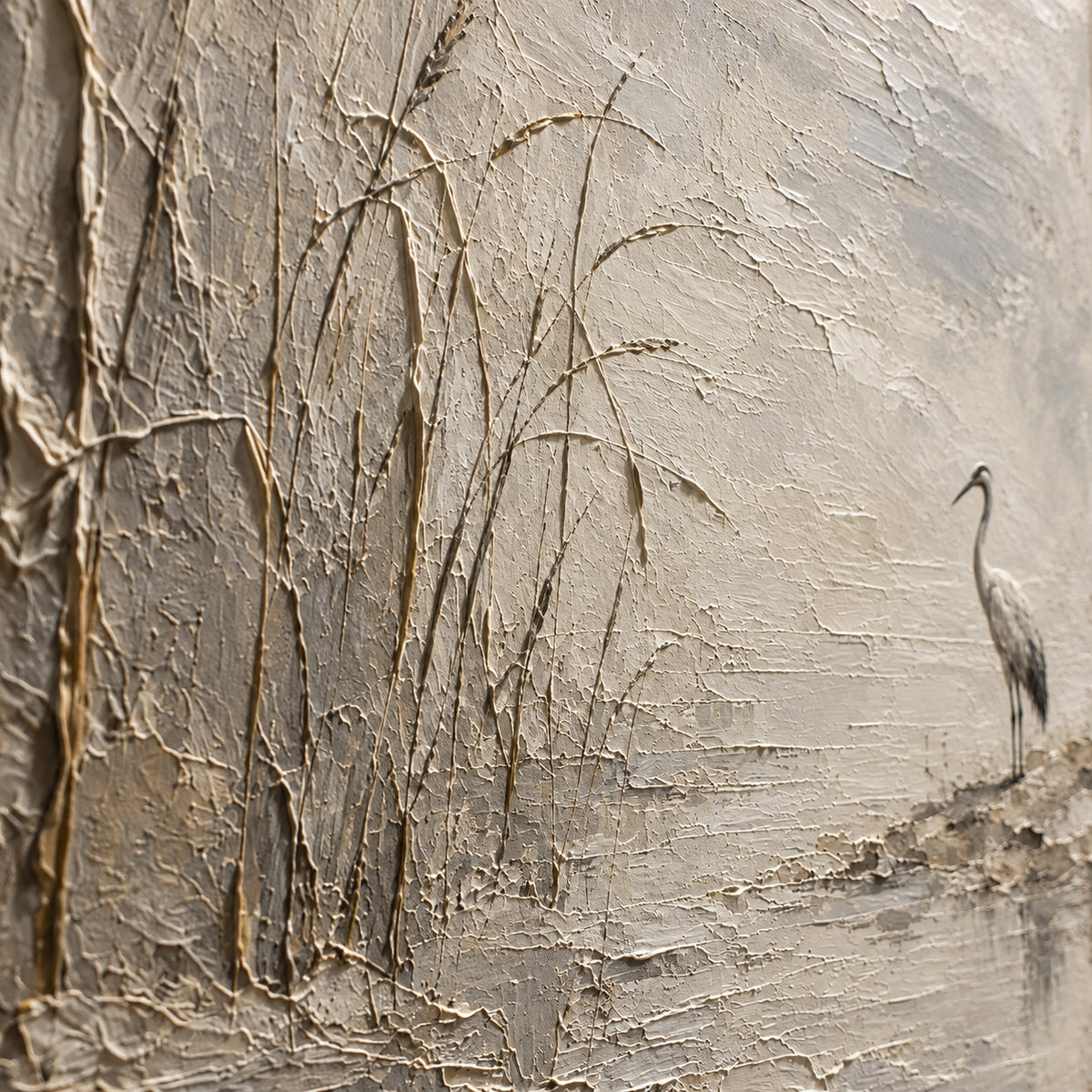 Reed-Sentinel oil painting brushwork and impasto detail photographed from an oblique side angle