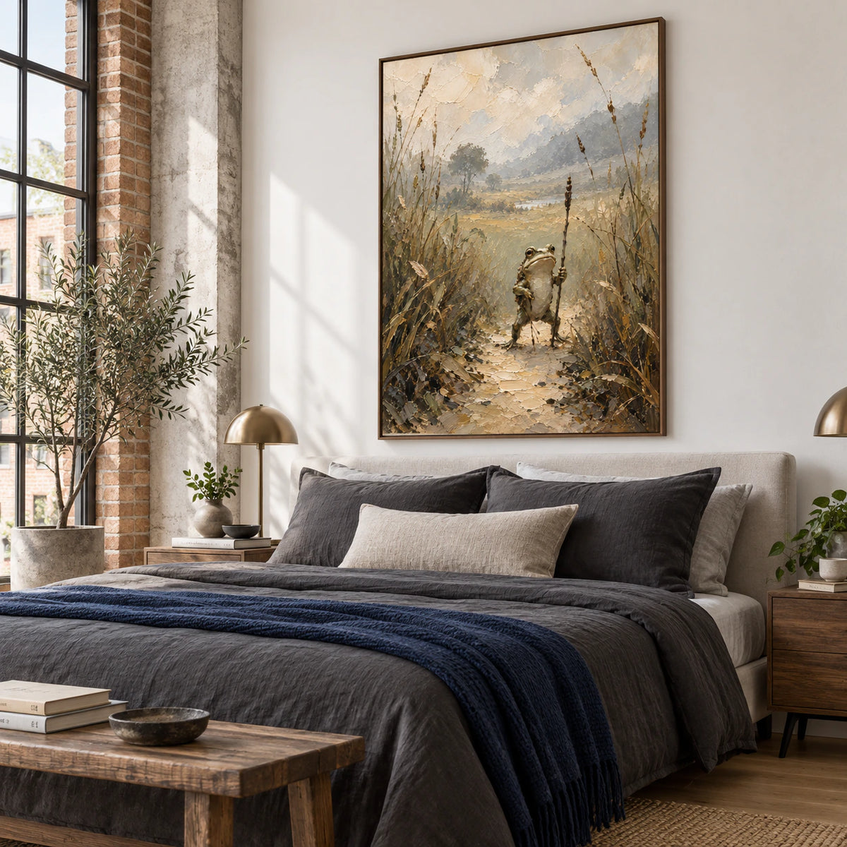 Reed-Warden displayed above a low bed in a quiet, naturally lit bedroom.