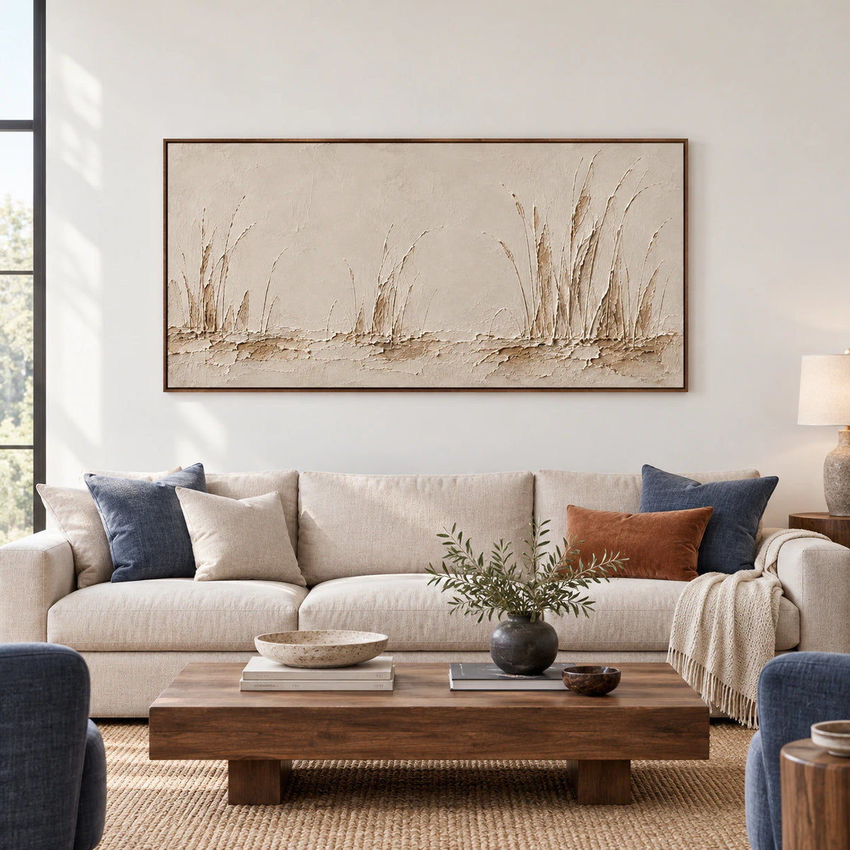 Large horizontal Reedlight Passage artwork displayed straight-on in a spacious room.
