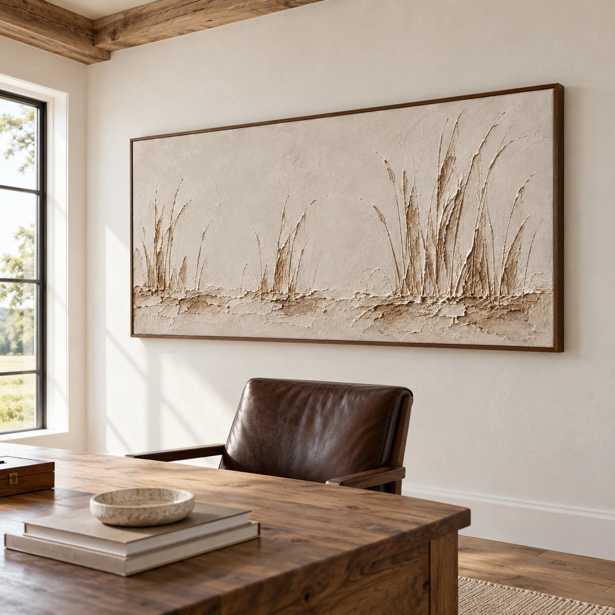 Reedlight Passage artwork in an airy home office and reading space.