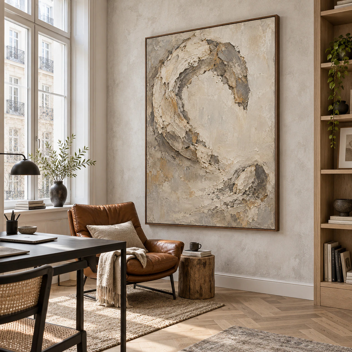 Relic-Arc featured prominently in an airy home office reading space.