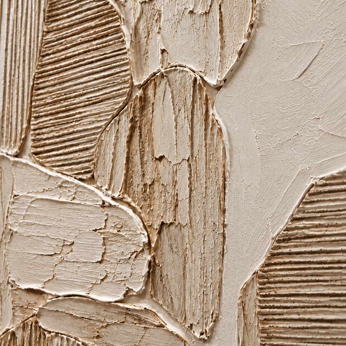 Ribbed-Parchment oil painting brushwork and impasto detail photographed from an oblique side angle