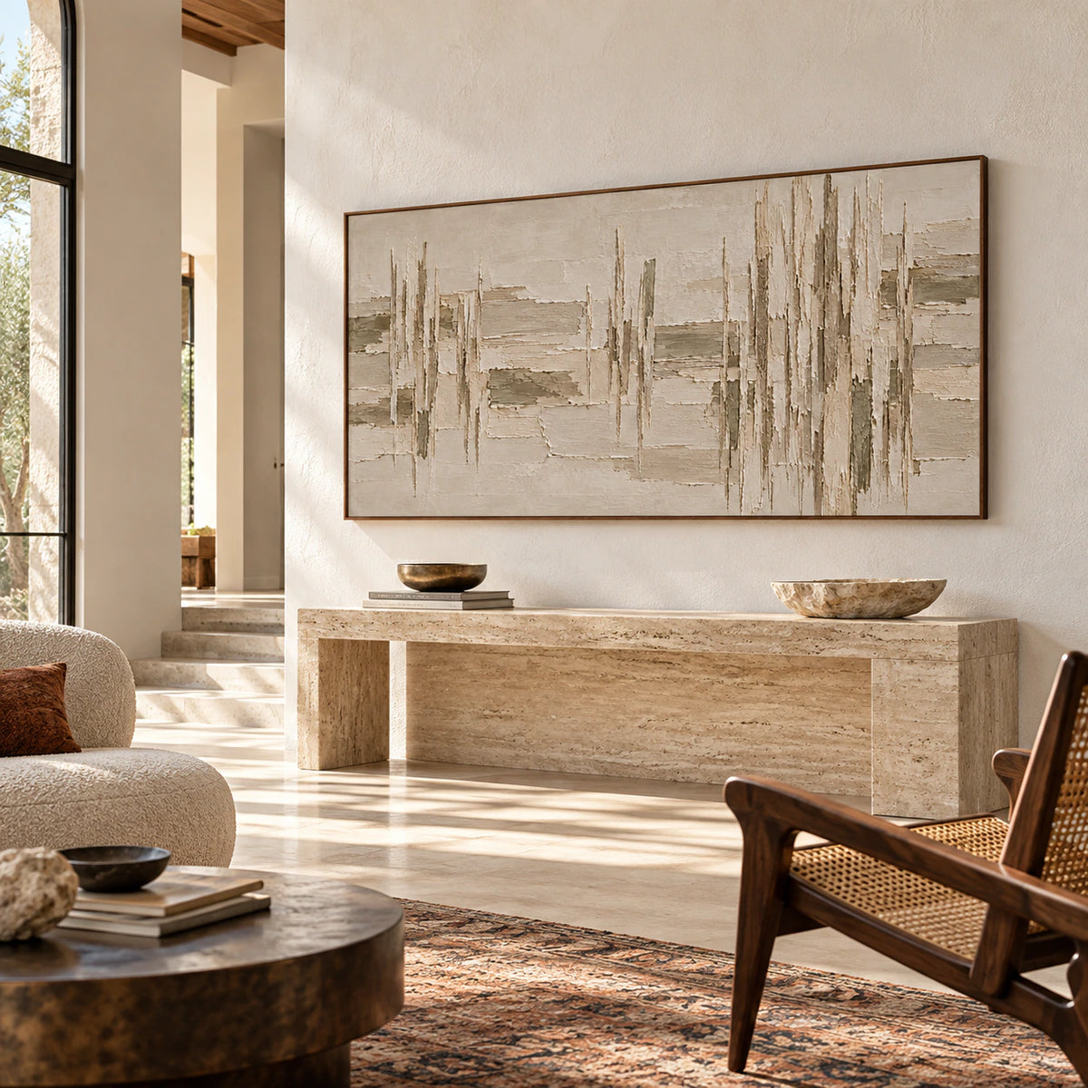 Riven-Columns presented at large scale in a bright, open foyer.