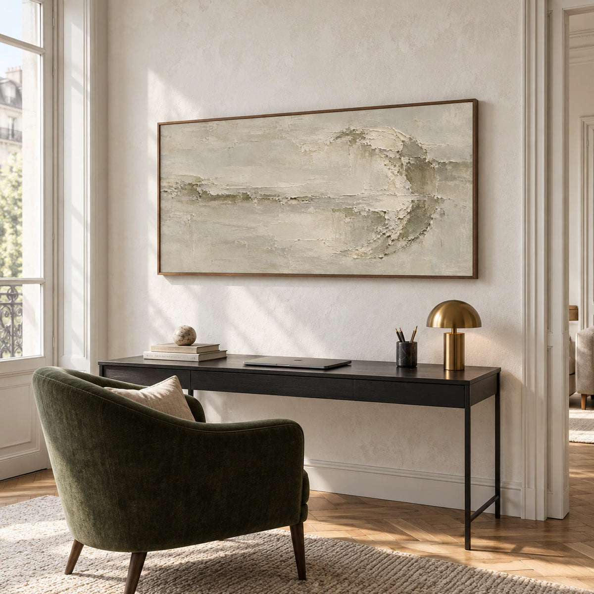Riven-Wake displayed prominently in an airy home office with a simple desk and natural daylight.