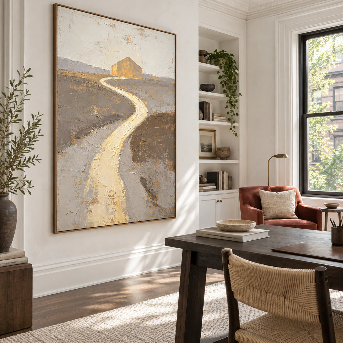 River-Sanctum in an airy reading and home office space.