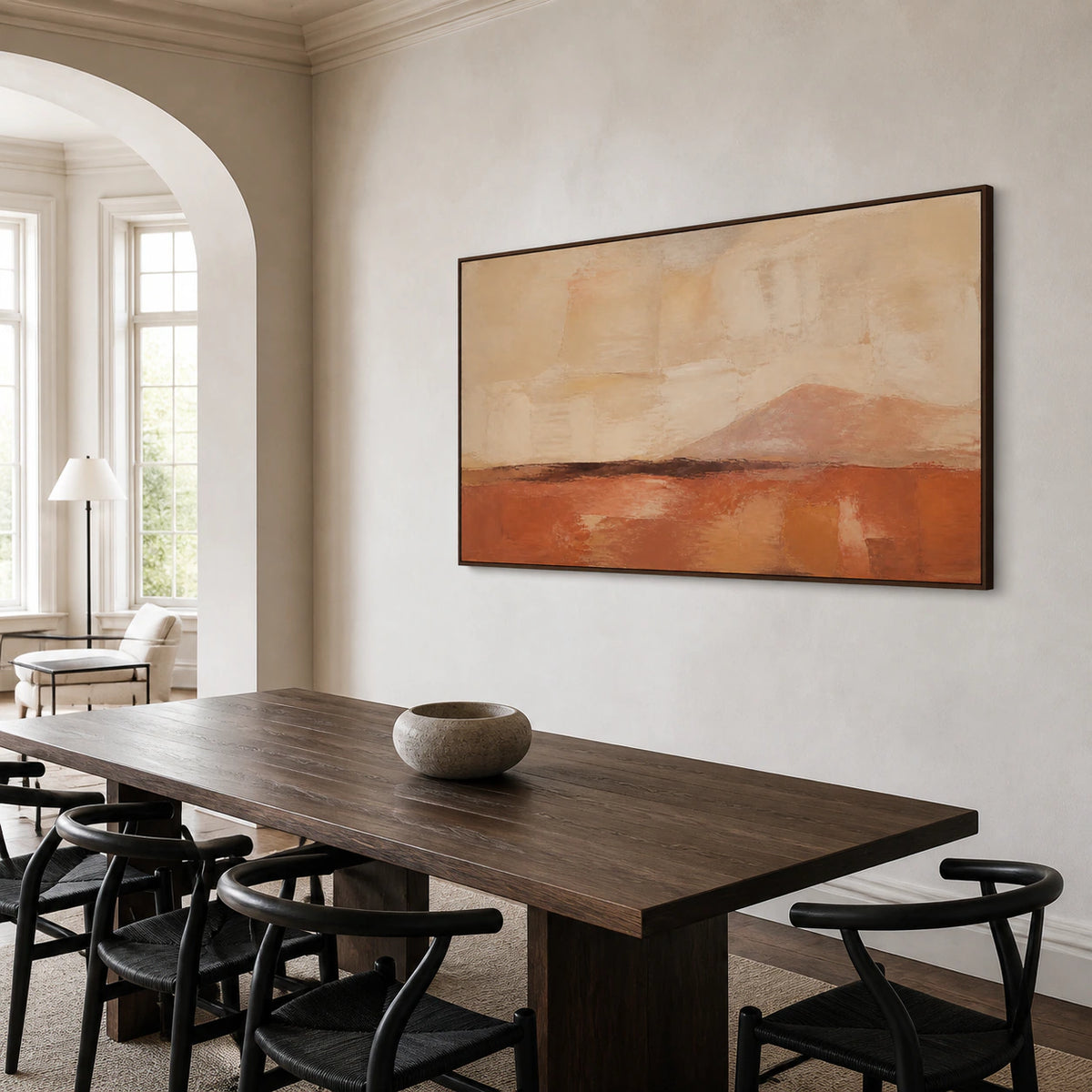 Russet-Horizon as the focal artwork in a refined dining room.