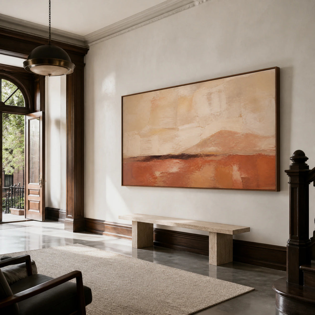 Russet-Horizon installed at gallery scale in a bright foyer.