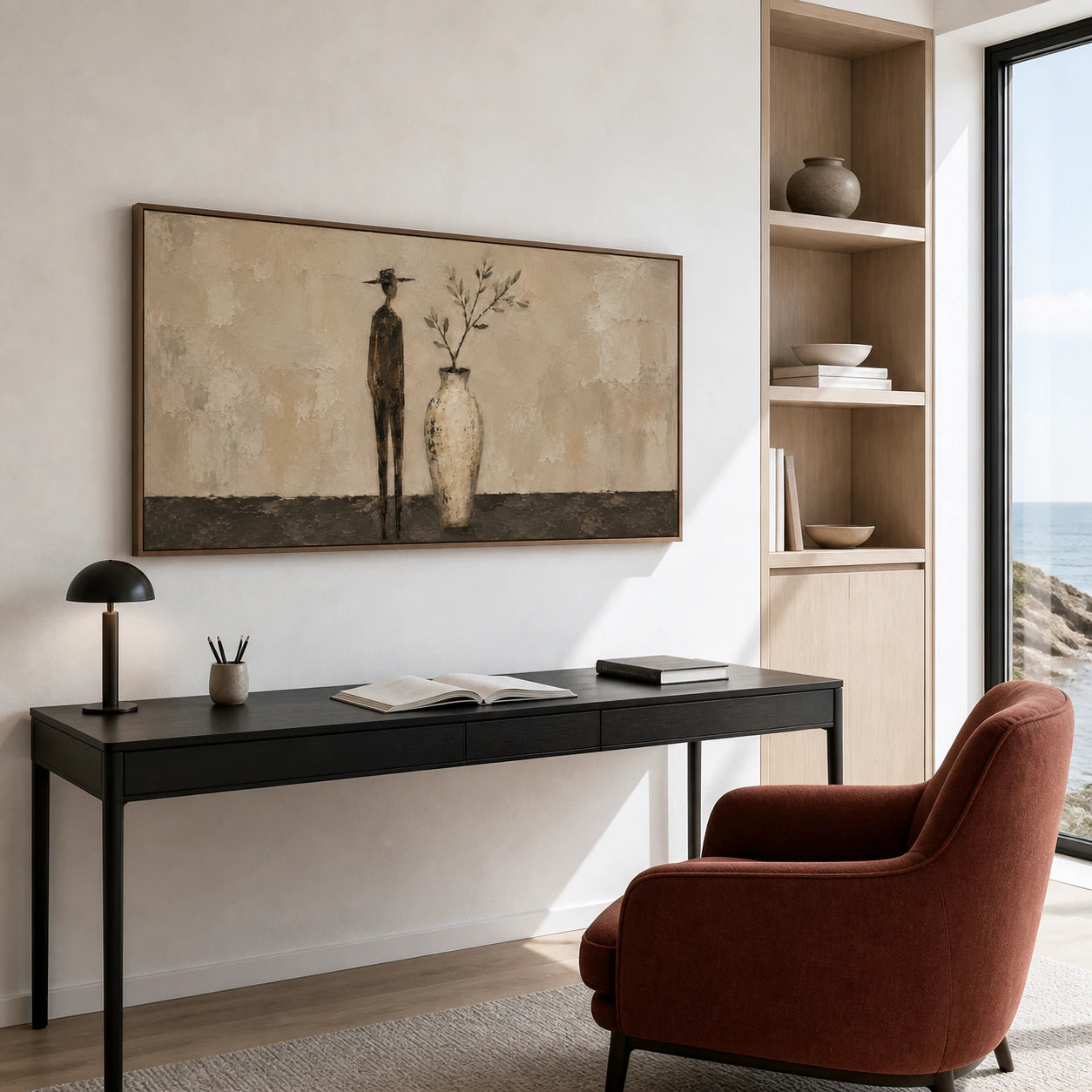 Sable-Branch anchoring an airy home office reading space in natural daylight.