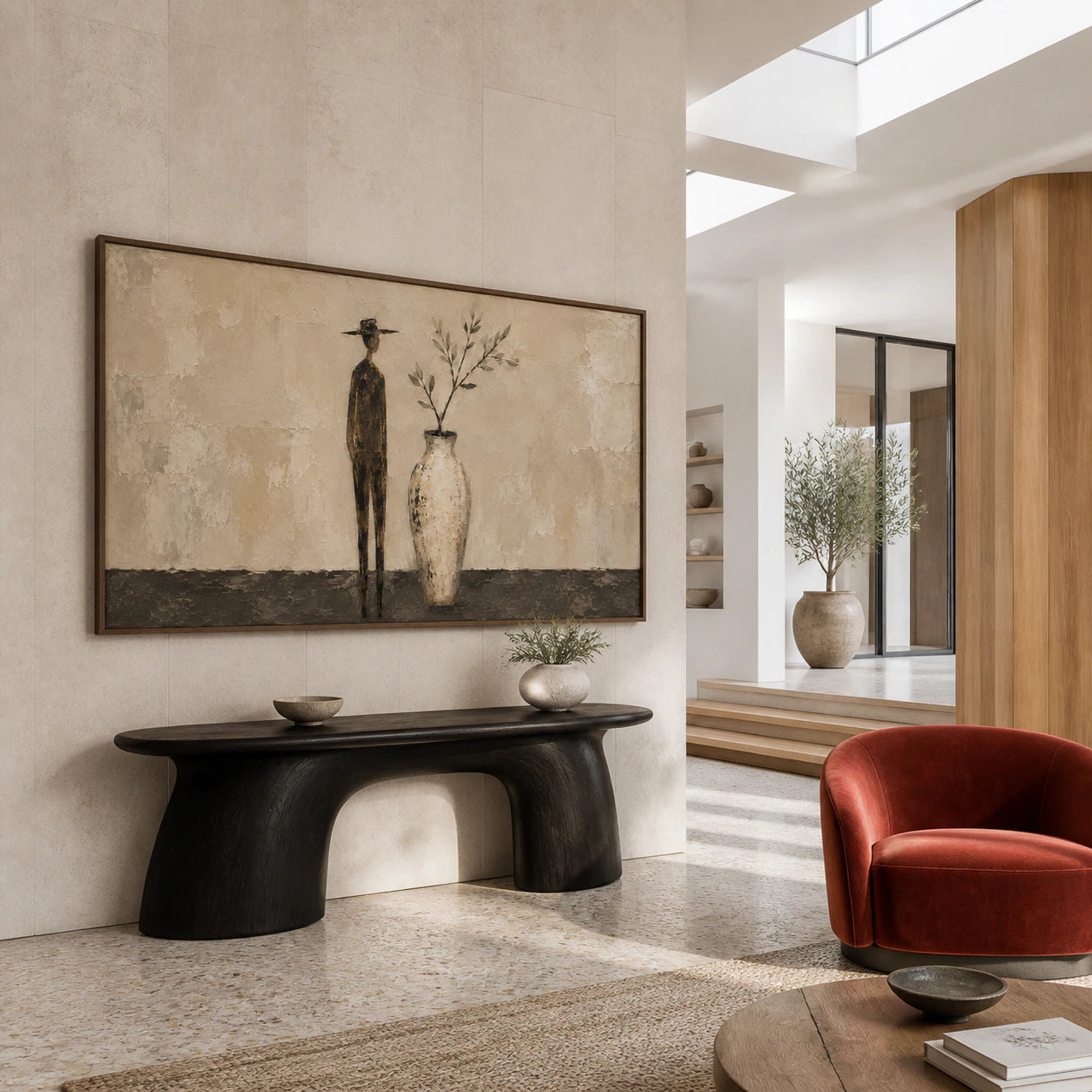 Sable-Branch presented at gallery scale in a bright stone-lined foyer.