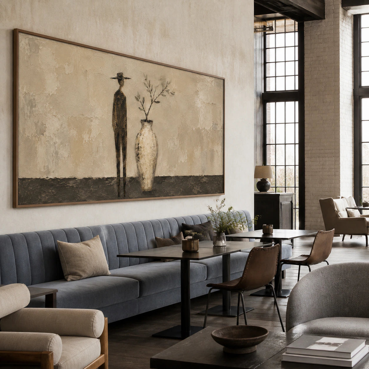 Sable-Branch as a large focal artwork in an open hospitality loft interior.