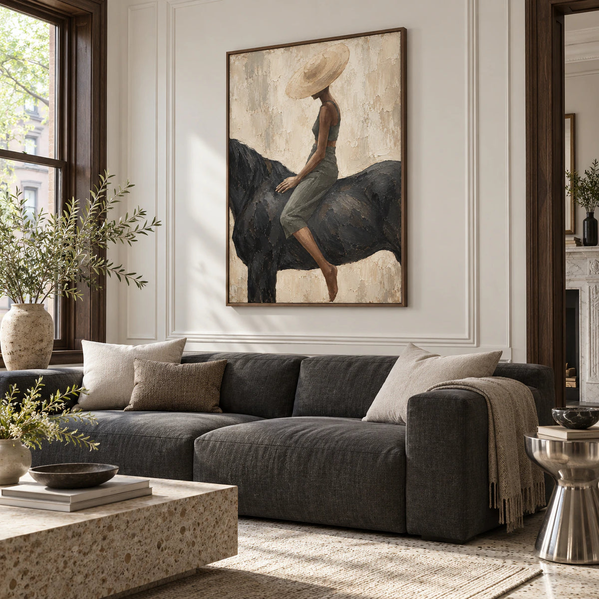 Sable-Canter as the focal artwork in a bright contemporary living room.