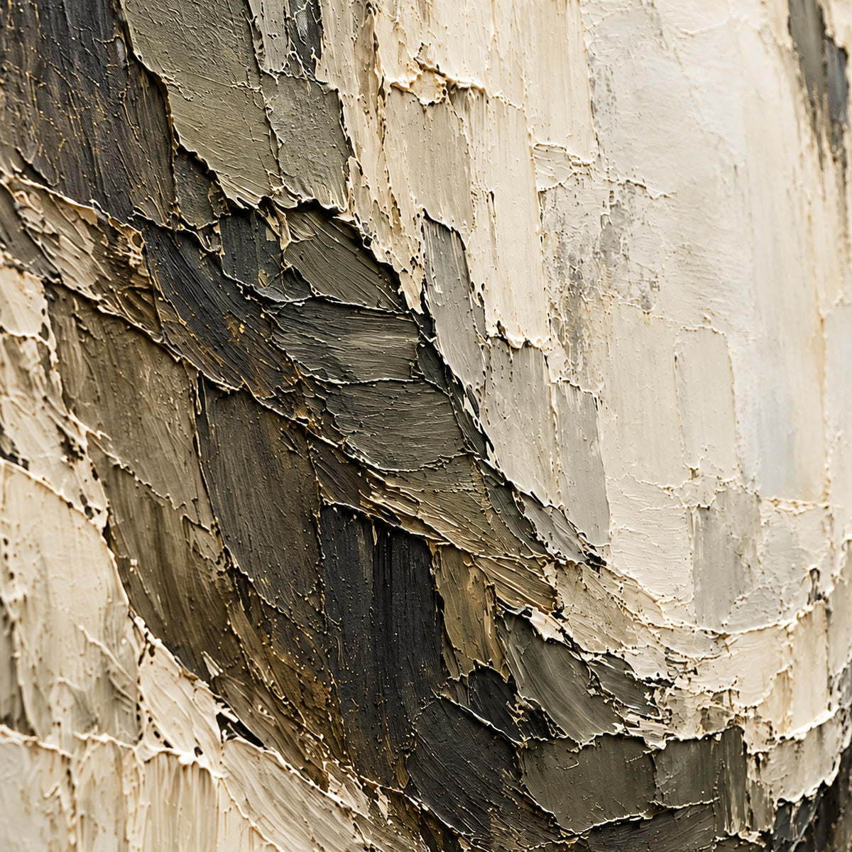 Sable-Crescent oil painting brushwork and impasto detail photographed from an oblique side angle