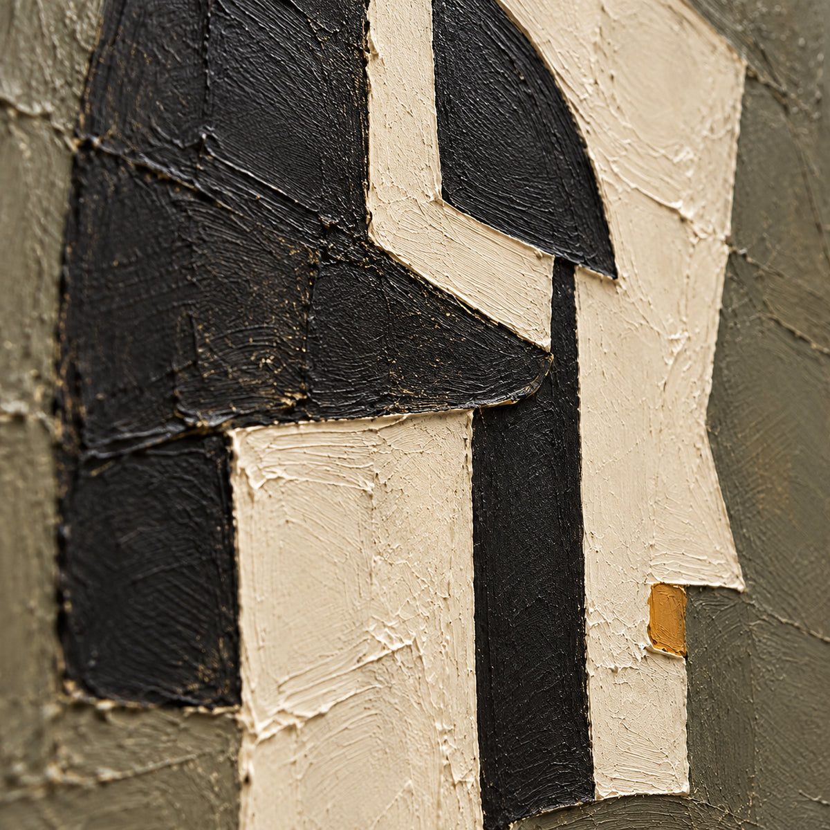 Sable-Relics oil painting brushwork and impasto detail photographed from an oblique side angle