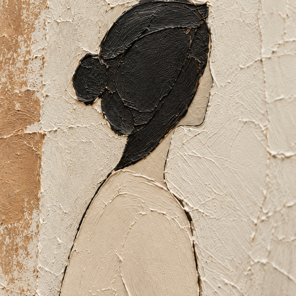 Sable-Reverie oil painting brushwork and impasto detail photographed from an oblique side angle