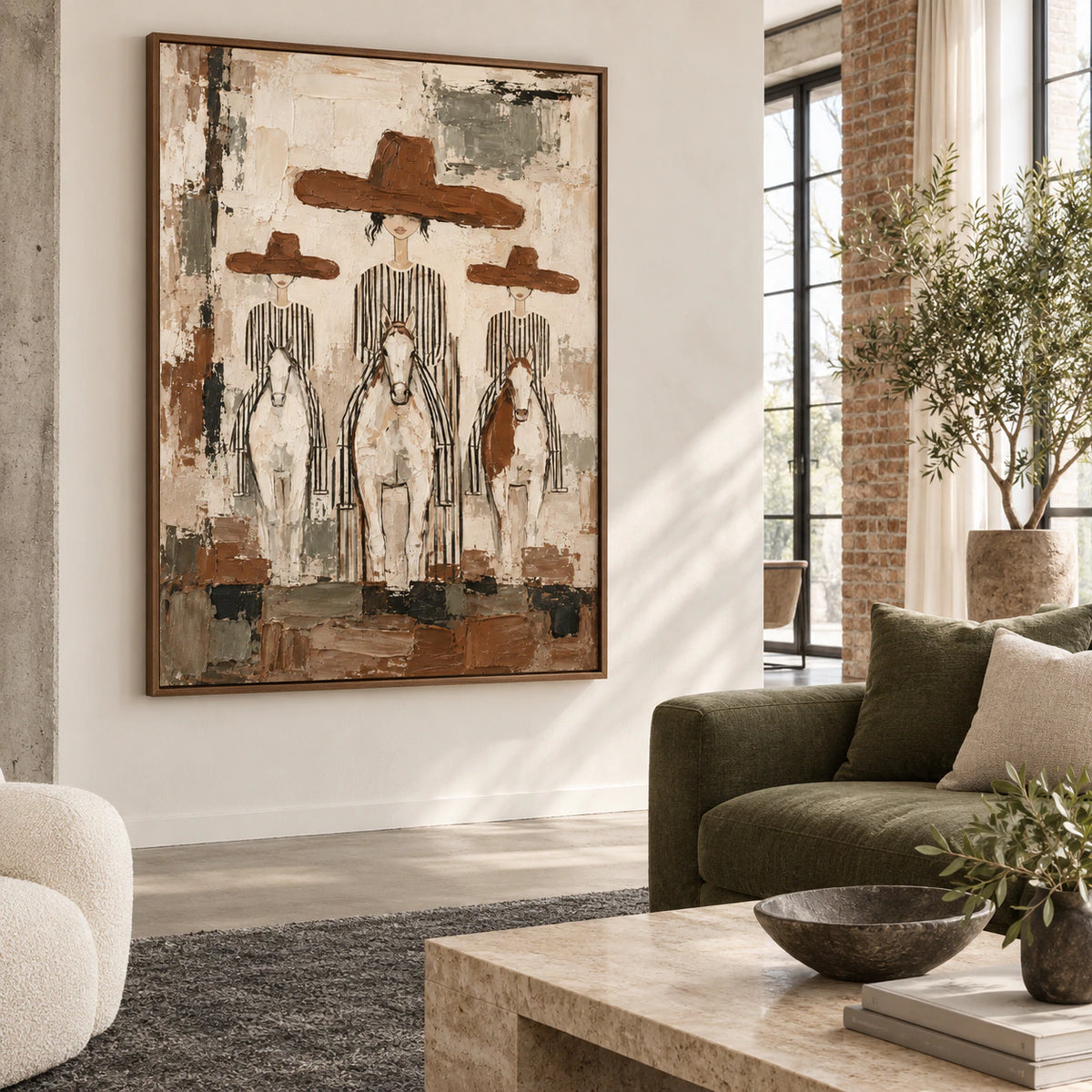 Saddle-Procession as a large focal artwork in a bright contemporary living room.