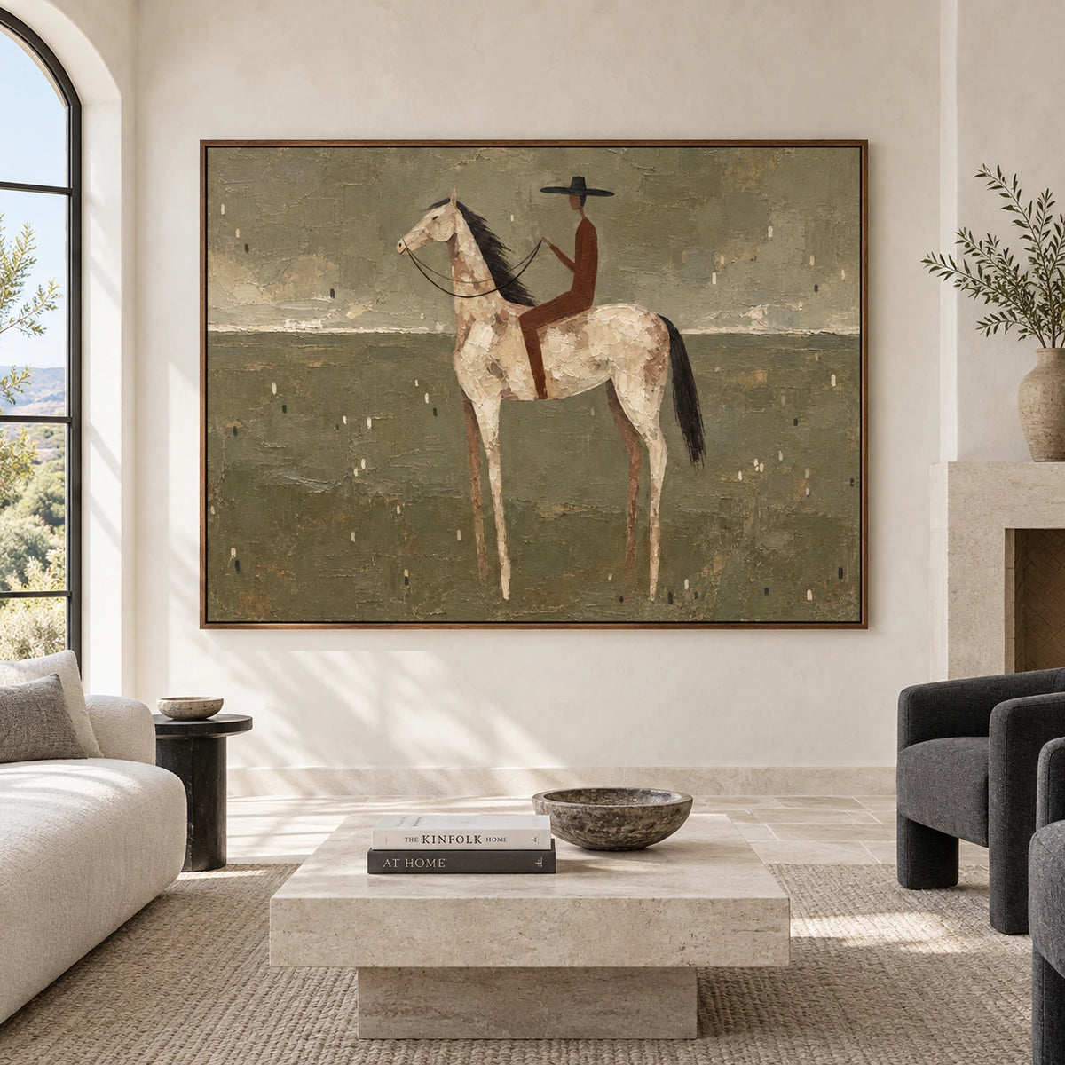 Saddle-Quiet displayed large and straight-on in a bright, expansive architectural living space.