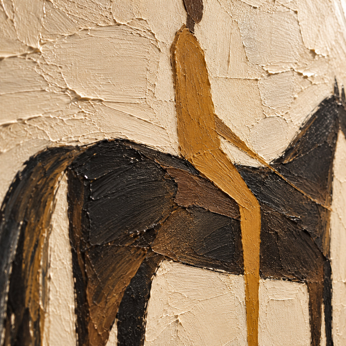 Saddle-Whisper oil painting brushwork and impasto detail photographed from an oblique side angle