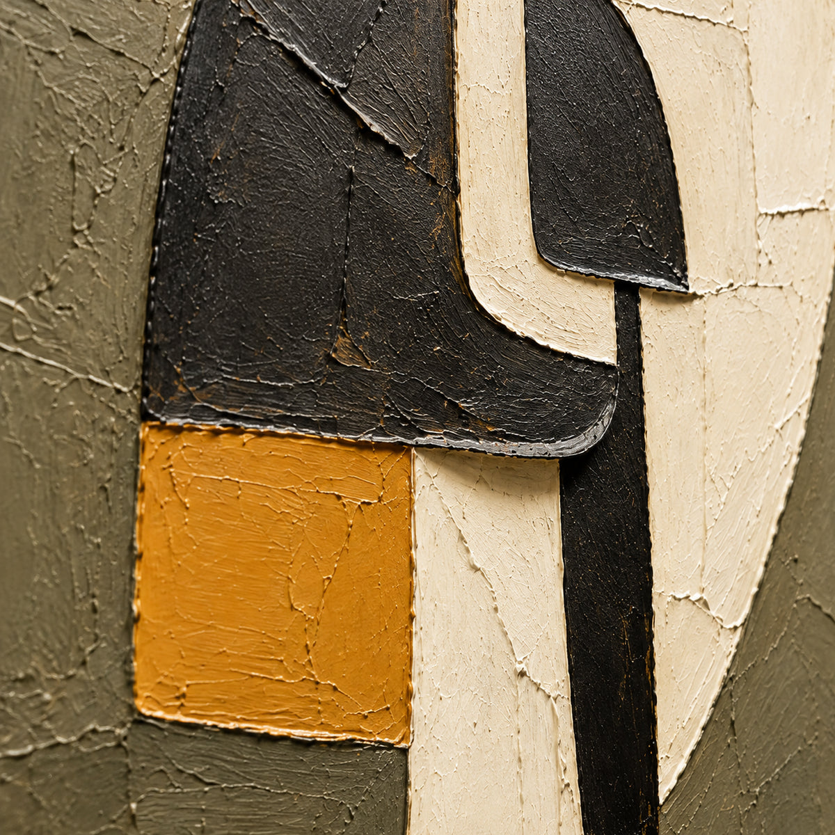 Saffron-Partition oil painting brushwork and impasto detail photographed from an oblique side angle