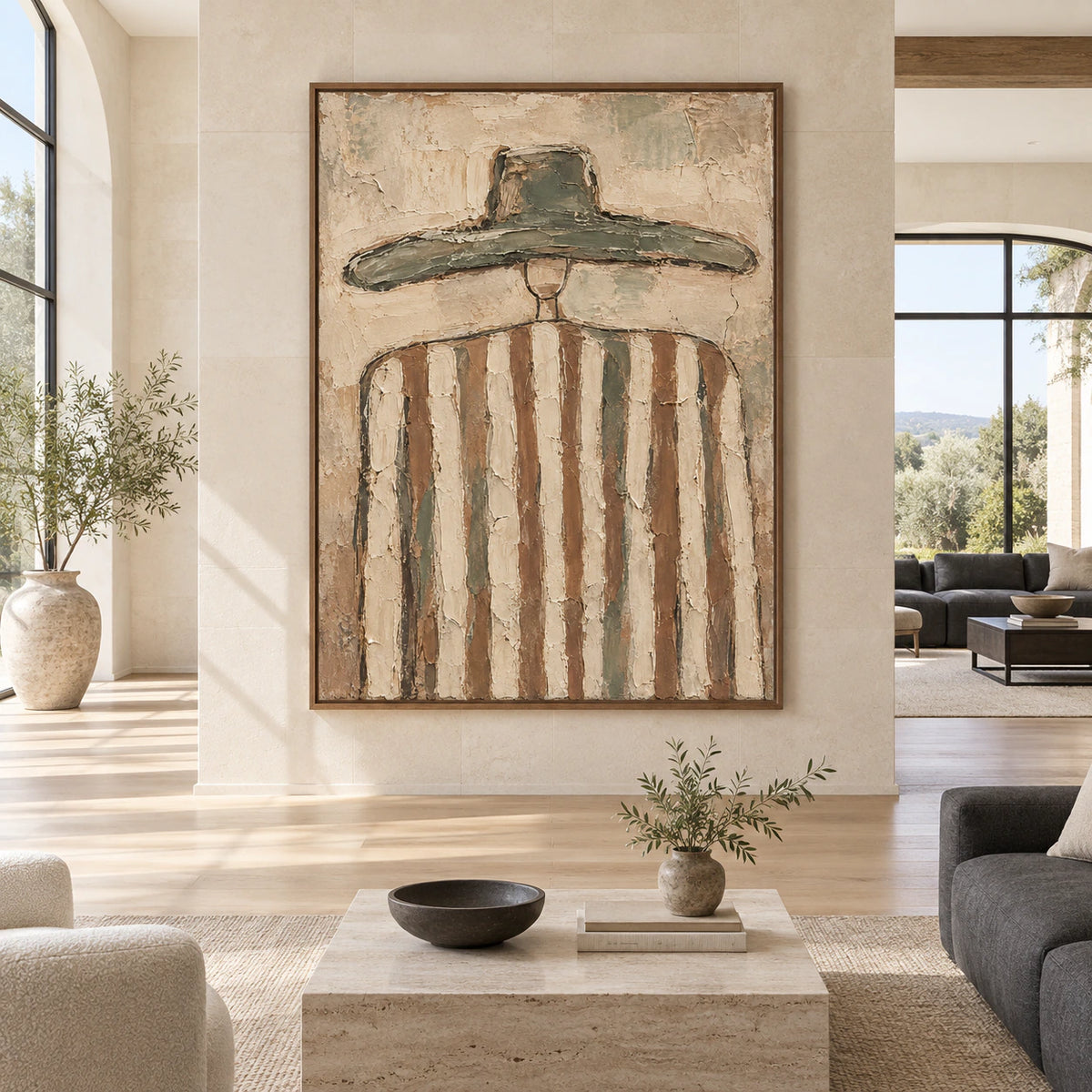 Sage-Brim displayed large and straight-on in a bright, spacious architectural living room.
