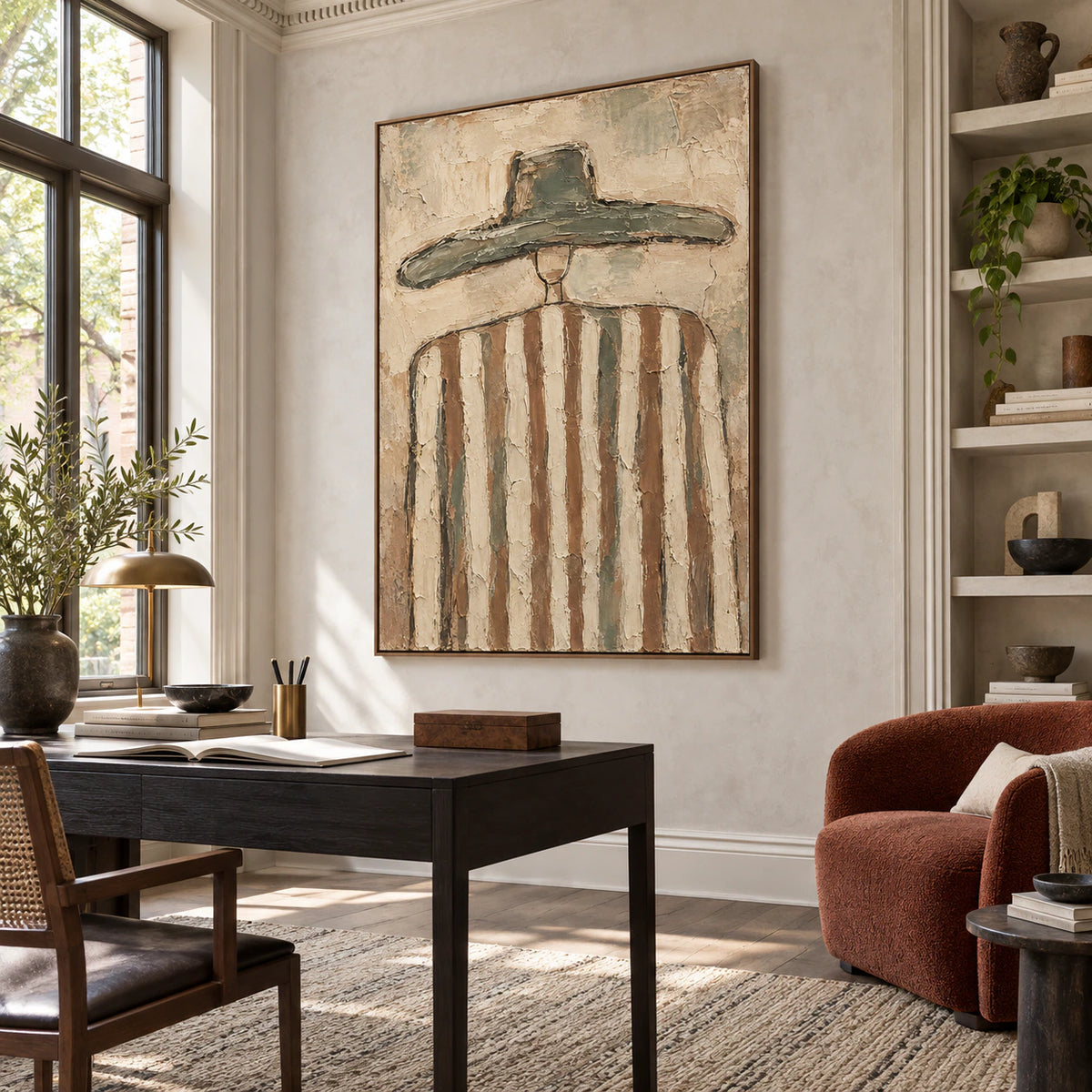 Sage-Brim featured in an airy home office reading space with natural daylight.