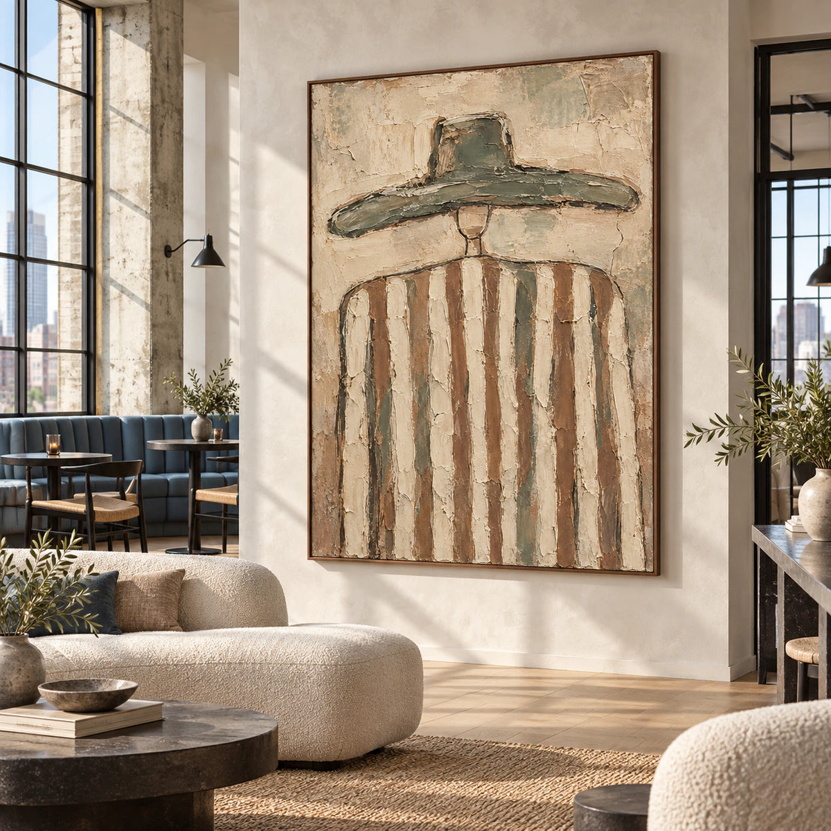 Sage-Brim as a commanding artwork in an expansive daylight-filled loft interior.