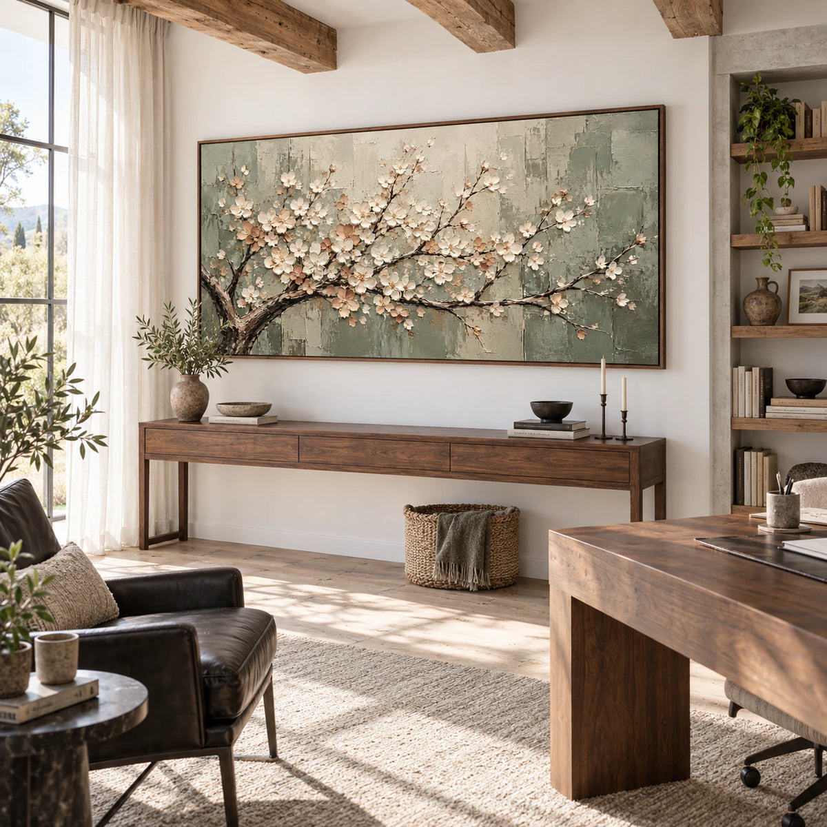 Sage-Canopy displayed prominently in an airy home office reading space.