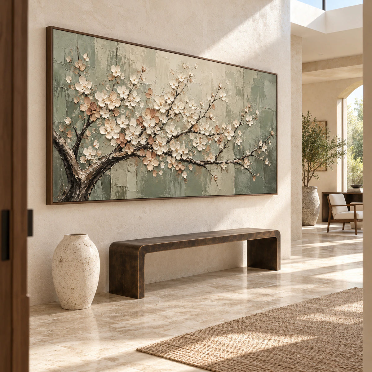 Sage-Canopy at gallery scale in a bright, sculptural foyer.
