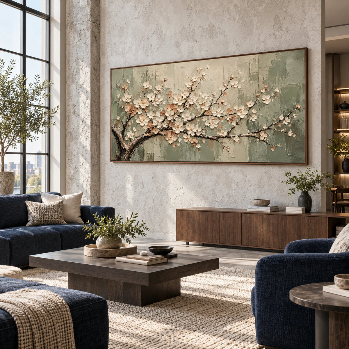 Sage-Canopy as a commanding artwork in an expansive daylight-filled loft interior.