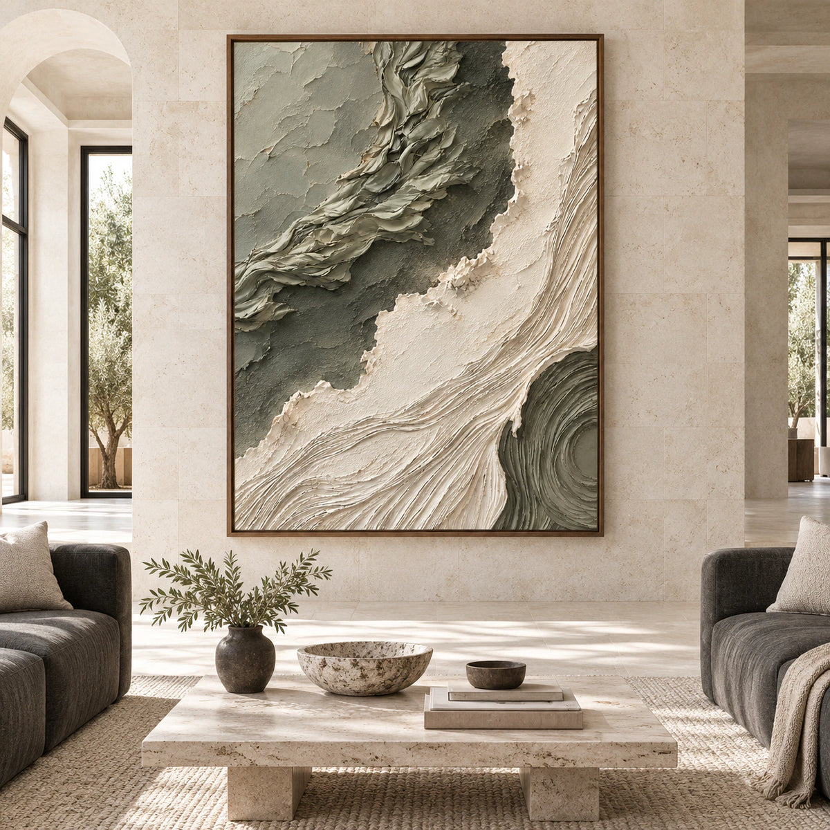 Sage-Current displayed at large scale on a gallery wall in a spacious sunlit interior.