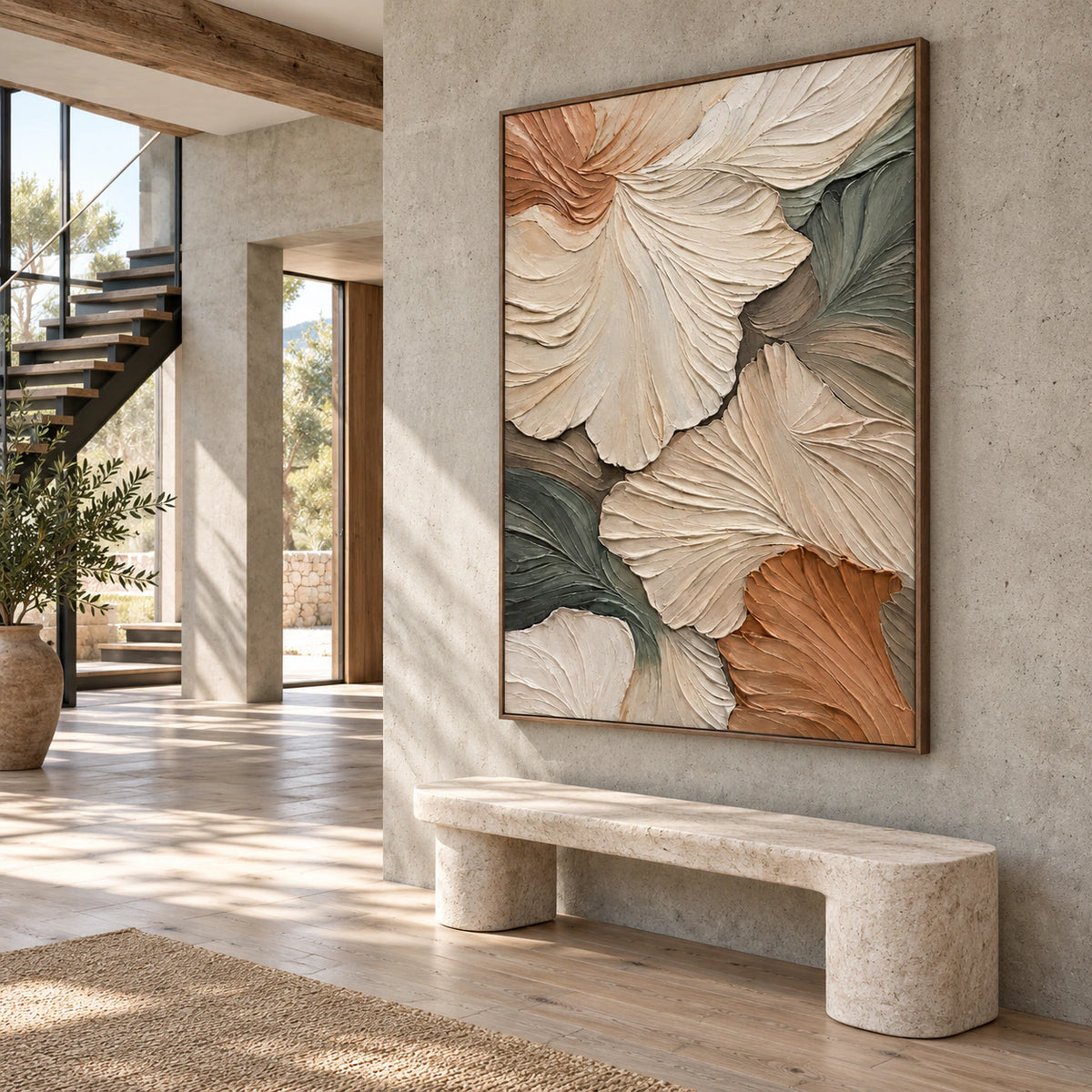 Sage-Petal presented at gallery scale in a bright sculptural foyer.