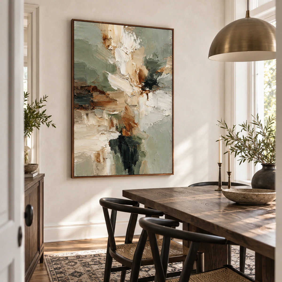 Sage-Strata displayed prominently in a refined daylight-filled dining room.