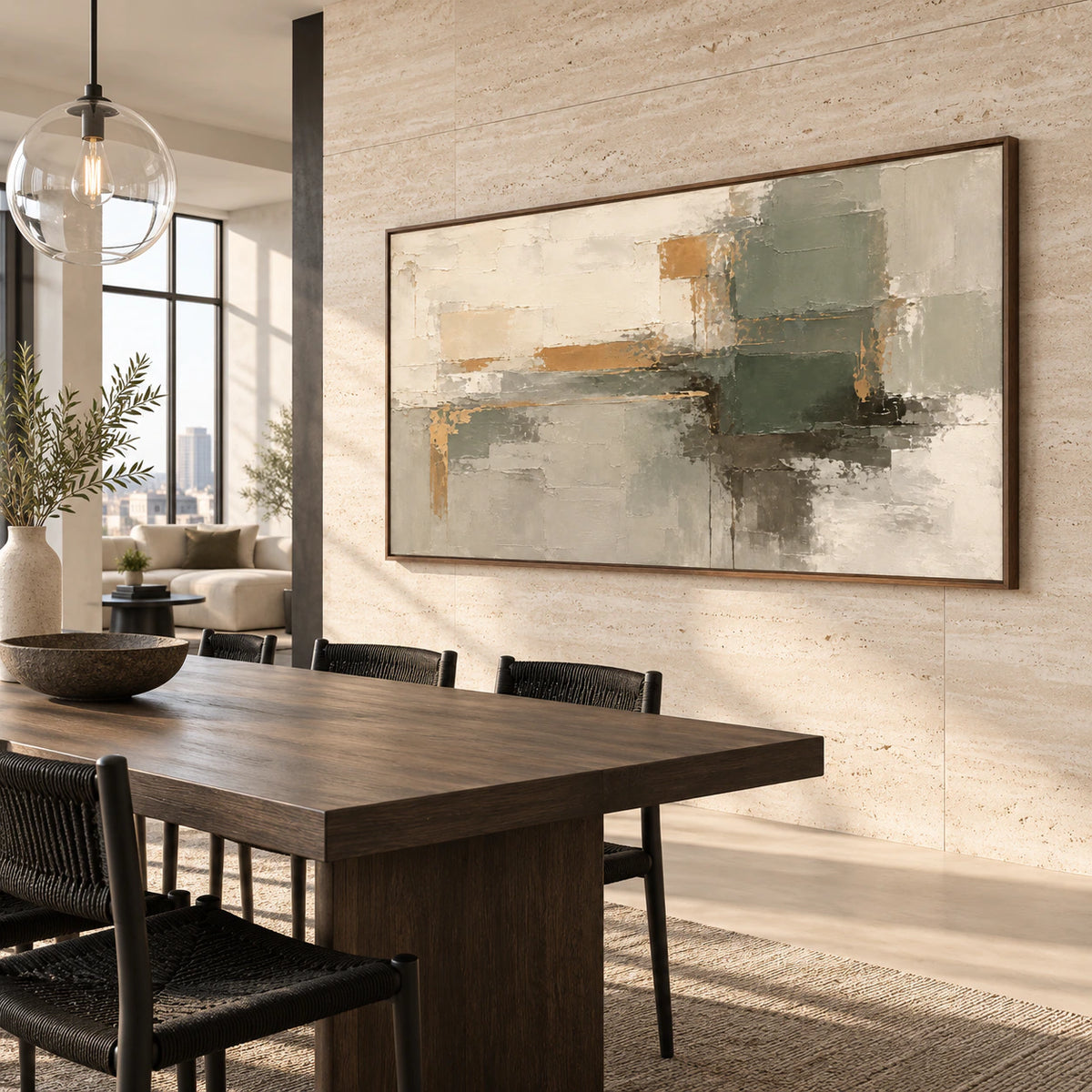 Sage-Threshold displayed prominently in a refined daylight-filled dining room.
