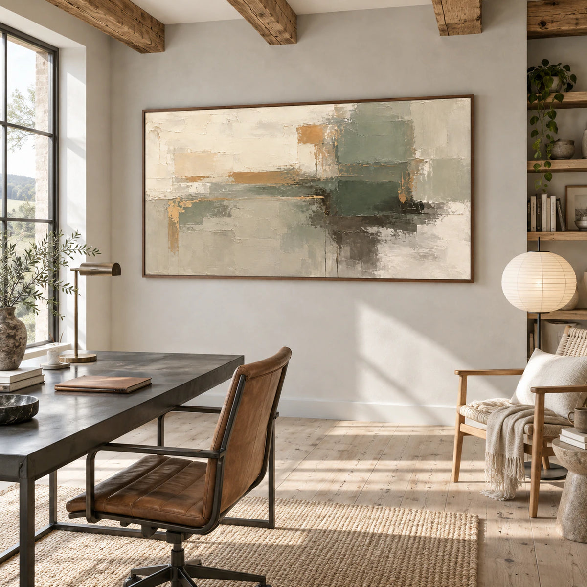 Sage-Threshold shown large above a reading area in an airy home office.