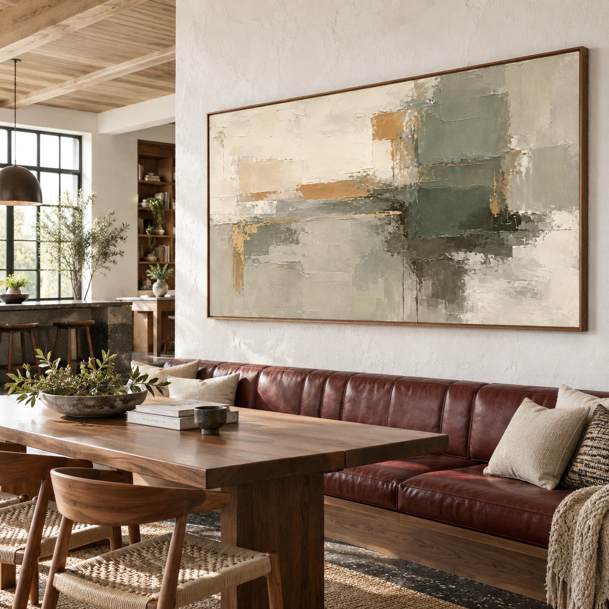 Sage-Threshold anchoring an expansive sunlit loft hospitality interior.