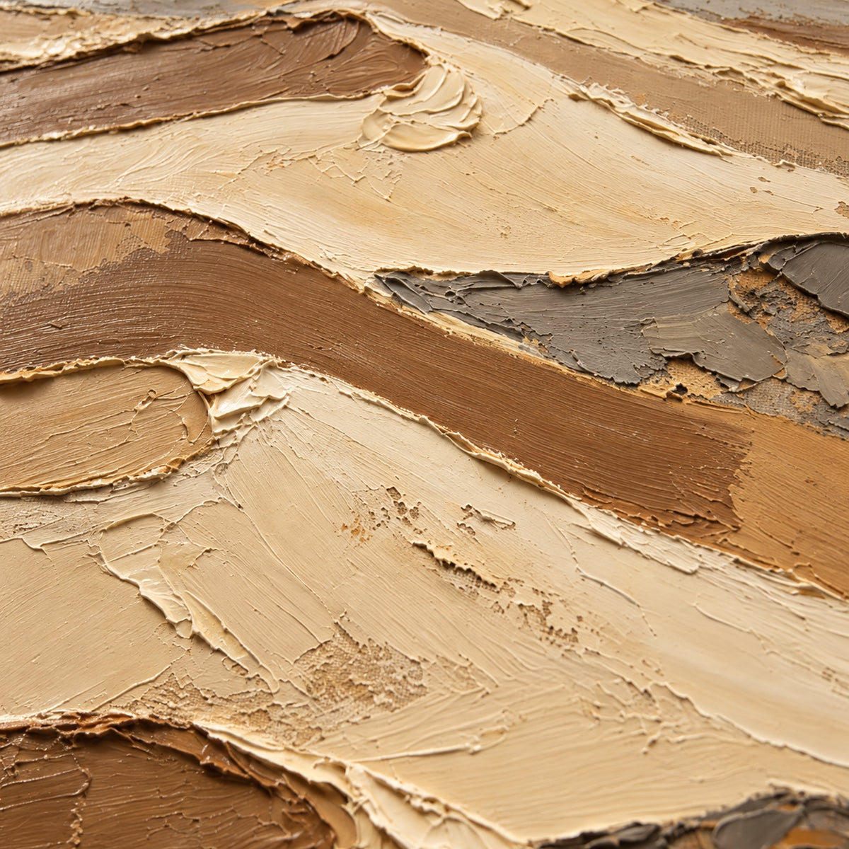 Sand-Relief oil painting brushwork and impasto detail photographed from an oblique side angle