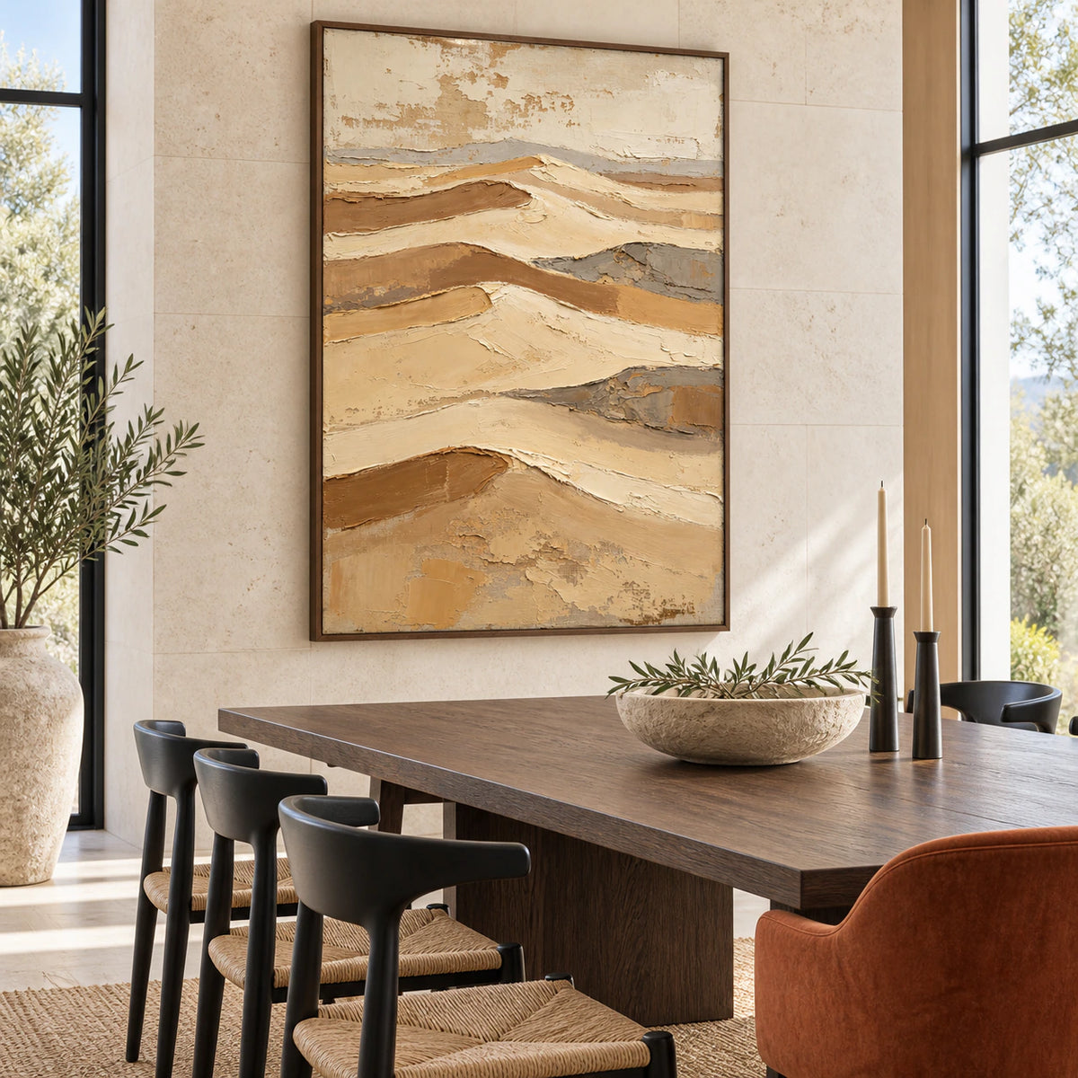 Sand-Relief as the focal point of a refined daylight dining room.