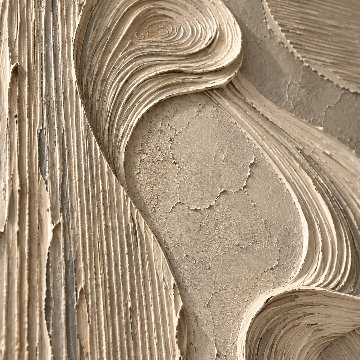 Sculpted-Continuum oil painting brushwork and impasto detail photographed from an oblique side angle
