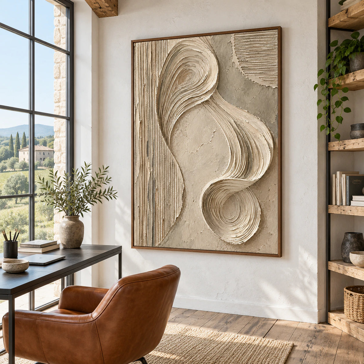 Sculpted-Continuum displayed at scale in an open home office reading space.