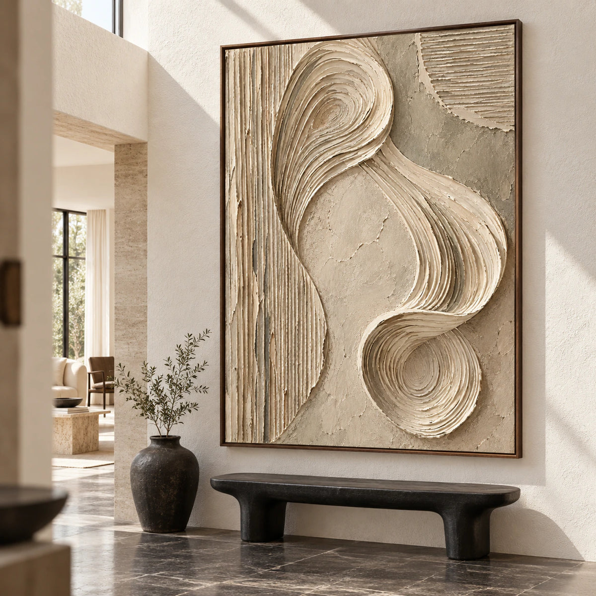 Sculpted-Continuum presented as a gallery-scale artwork in a light-filled foyer.
