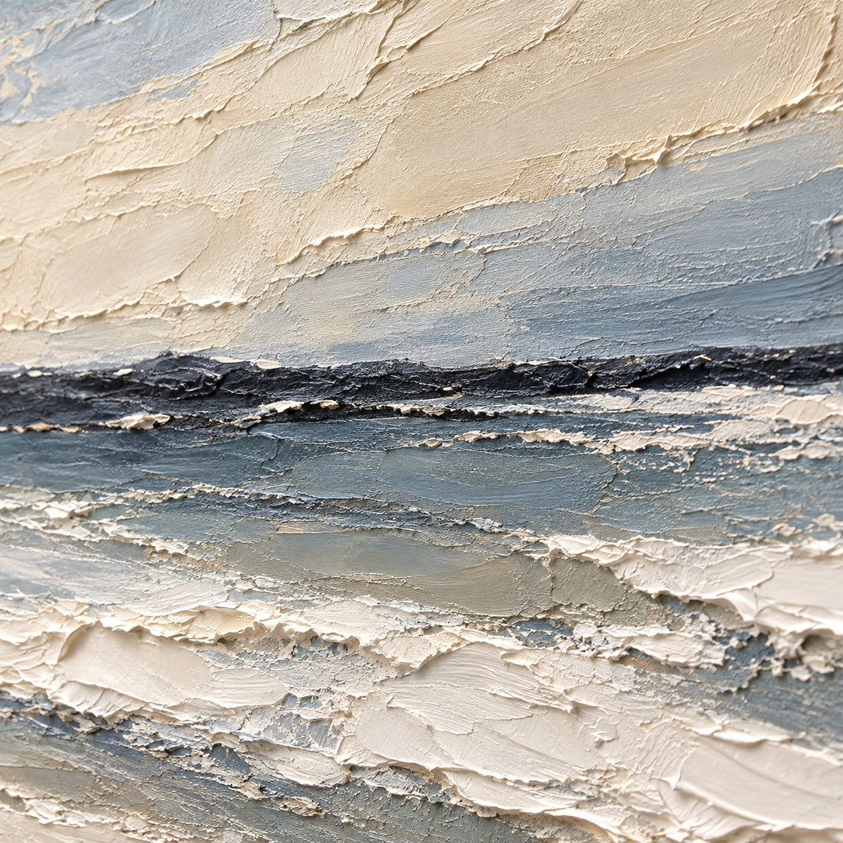 Seafoam-Interval oil painting brushwork and impasto detail photographed from an oblique side angle