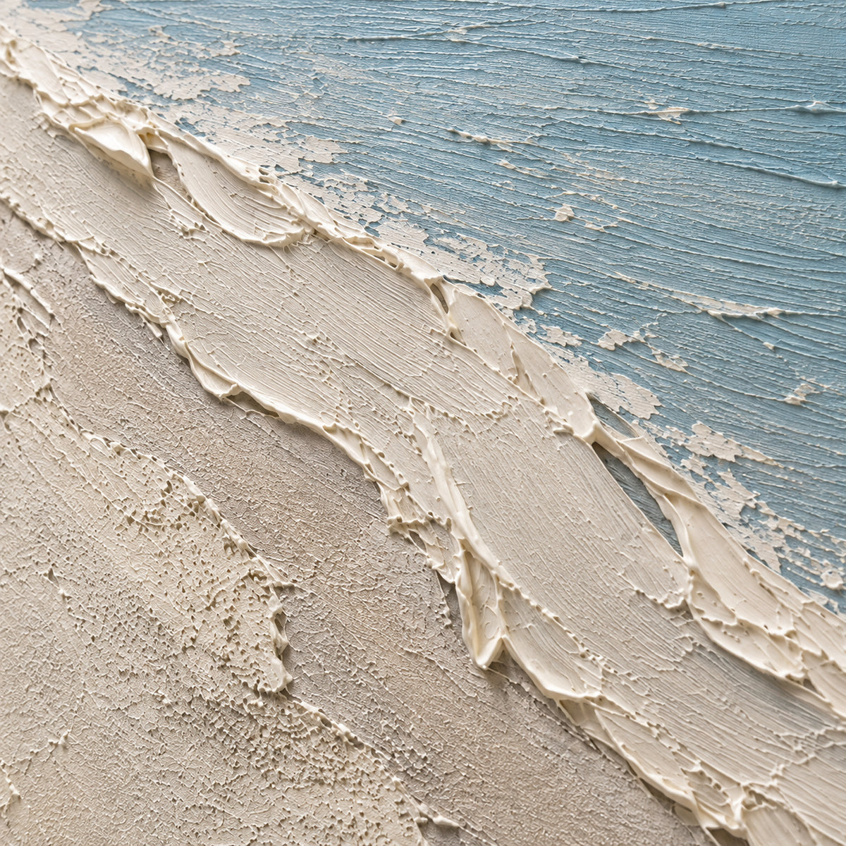Seaward-Relief oil painting brushwork and impasto detail photographed from an oblique side angle