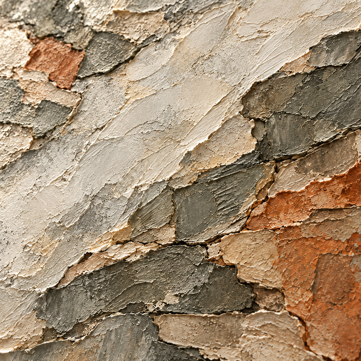 Shale-Traverse oil painting brushwork and impasto detail photographed from an oblique side angle