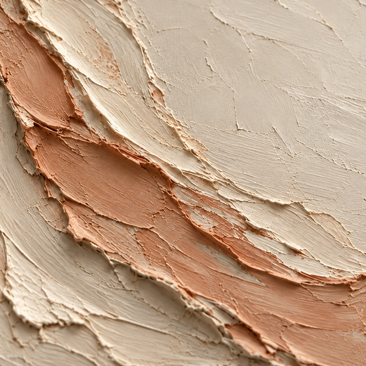 Shell-Mantle oil painting brushwork and impasto detail photographed from an oblique side angle