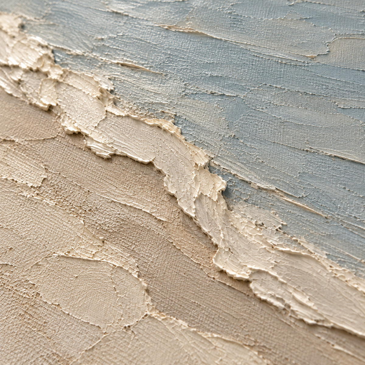 Shoreline-Relief oil painting brushwork and impasto detail photographed from an oblique side angle